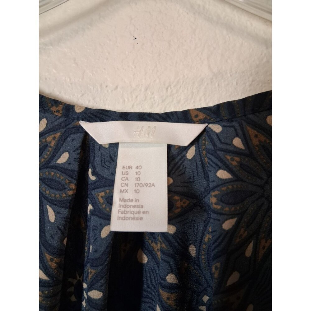 H&M Blouse Business Casual Boho Office Preppy Granny Blue Size 10 - Picture 4 of 4